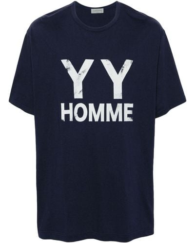 Yohji Yamamoto Logo-print Cotton T-shirt - Blue