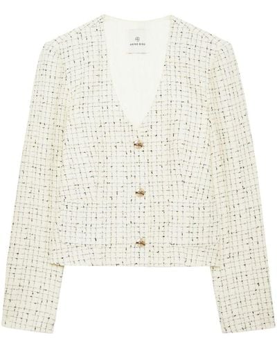 Anine Bing Anitta Tweed Cropped Jacket - White