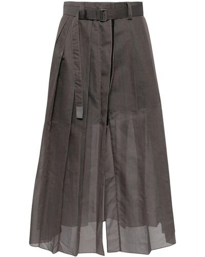 Sacai Belted Pleated Midi Skirt - Grey