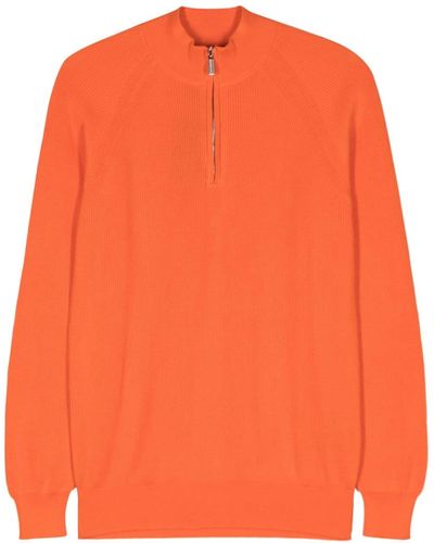 Moorer Pull Basoli en coton à design nervuré - Orange