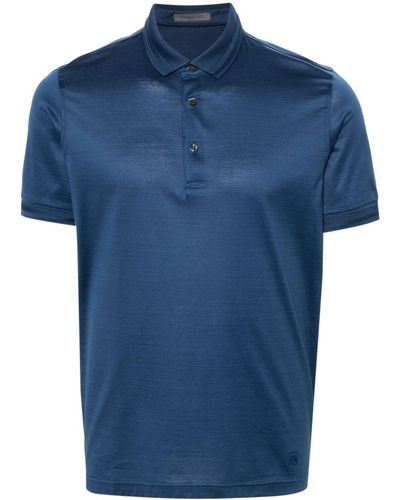 Corneliani Geribbeld Katoenen Poloshirt - Blauw