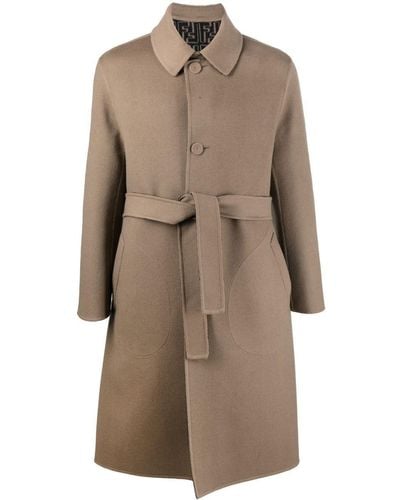 Fendi Belted Wool Coat - Brown