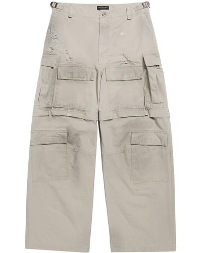 Balenciaga Distressed Cotton Cargo Trousers - Natural