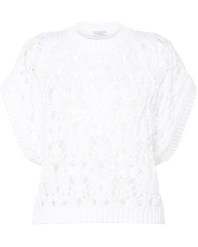 Brunello Cucinelli Short-sleeve knitted top - Weiß