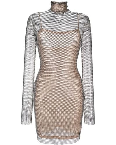 Genny Mesh-panelling Semi-sheer Dress - Gray