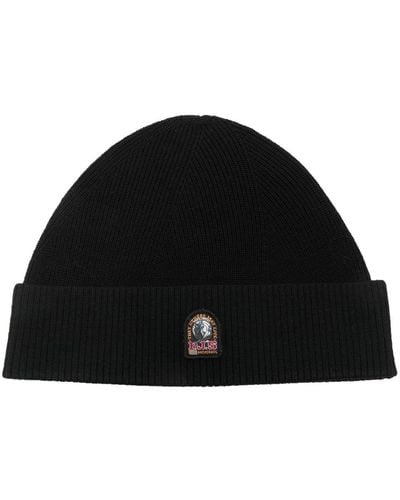 Parajumpers Logo-patch Knitted Merino Beanie - Black