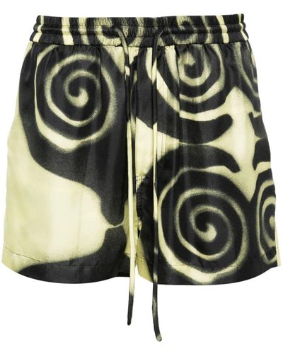 Nanushka Amil Spiral-print Silk Shorts - Green