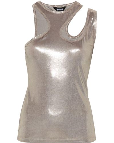 Just Cavalli Cut-out Lamé Top - Gray