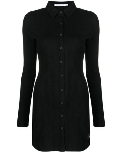 Calvin Klein Badge Elongated Rib Shirt Dress - Black