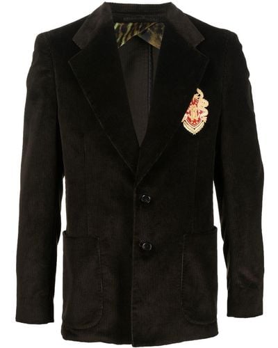 Roberto Cavalli Blazer en velours côtelé à patch logo - Noir