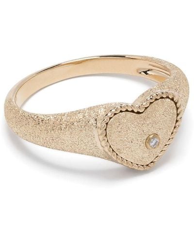 Yvonne Léon 9kt Yellow Gold Baby Chevalière Coeur Diamond Signet Ring - White