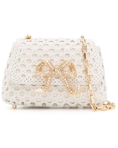 Self-Portrait Bow-embellished Woven Leather Crossbody Bag - White