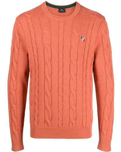 PS by Paul Smith Logo-embroidered Cable-knit Jumper - Orange