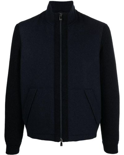 Corneliani Knitted-sleeve Zipped Jacket - Blue
