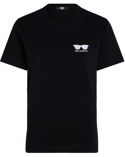 Karl Lagerfeld Sunglasses-print Organic-cotton T-shirt - Black