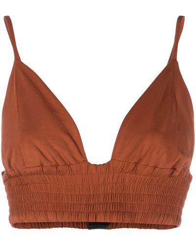 FEDERICA TOSI Triangle-cup Shirred Top - Brown