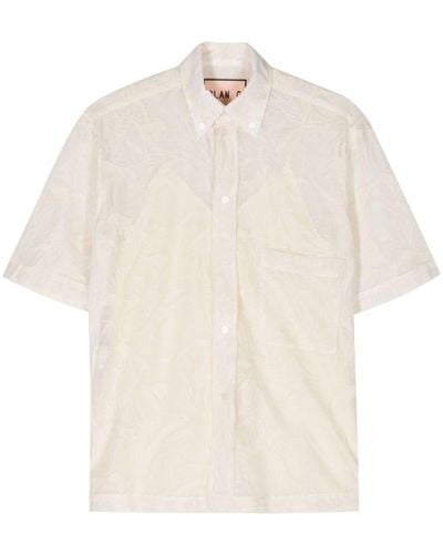 Plan C Floral-embroidered Mesh Shirt - White