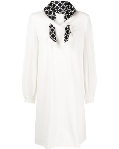 Paule Ka Attached-scarf Crepe Midi Dress - White