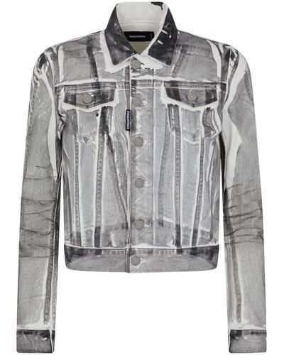 DSquared² Veste en jean à effet usé - Gris