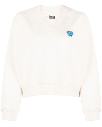 Izzue V-neck Drop-shoulder Sweatshirt - White