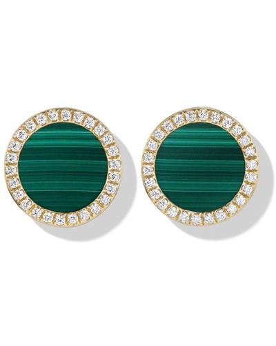 David Yurman 18kt Yellow Gold Petite Dy Elements Malachite Diamond Stud Earrings - Green
