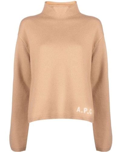 A.P.C. Logo-print Virgin-wool Sweater - Natural