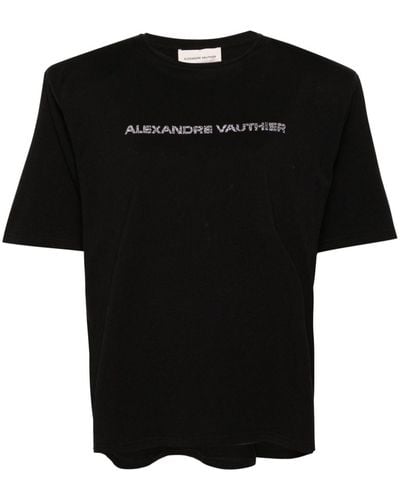 Alexandre Vauthier ラインストーンロゴ Tシャツ - ブラック