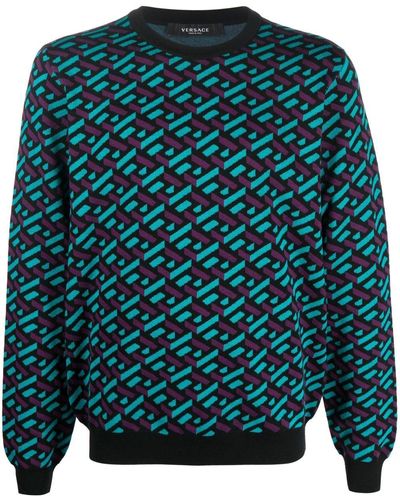 Versace Pullover mit La Greca-Jacquardmuster - Blau