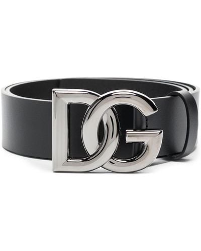 Dolce & Gabbana Calfskin belt with crossover DG buckle logo - Negro