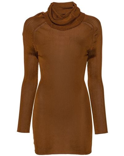 Victoria Beckham Ribbed-knit Longline Sweater - Brown