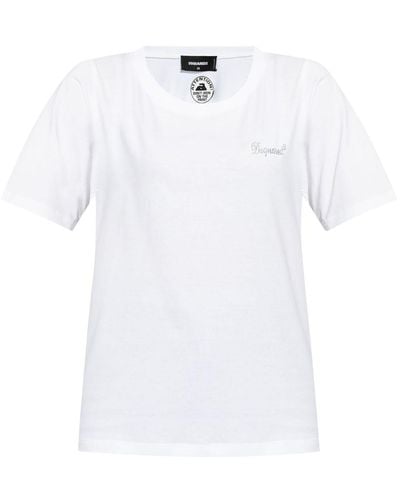 DSquared² Rhinestone-logo Cotton T-shirt - White