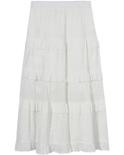 B+ AB Tiered Lace-panel Maxi Skirt - White
