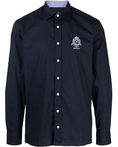 Hackett Embroidered-logo Cotton Shirt - Blue