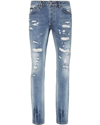 Philipp Plein Jeans Met Verfspatten - Blauw