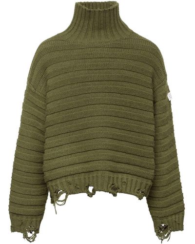 MM6 by Maison Martin Margiela Distressed High-neck Sweater - Green