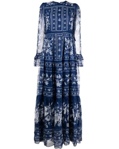 Erdem Ophelia Patchwork-print Silk Dress - Blue