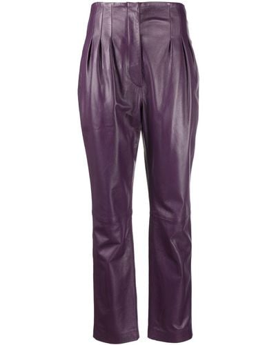 Alberta Ferretti Tapered-leg Leather Trousers - Purple