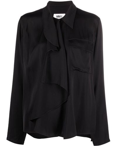 MM6 by Maison Martin Margiela Ruffled Long-sleeve Shirt - Black