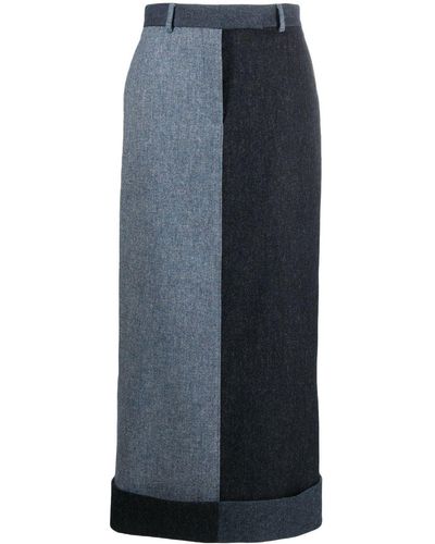 Thom Browne Donegal Tweed Patchwork Maxi-skirt - Blue