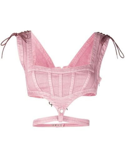 Jean Paul Gaultier コルセットスタイル デニムクロップドトップ - ピンク