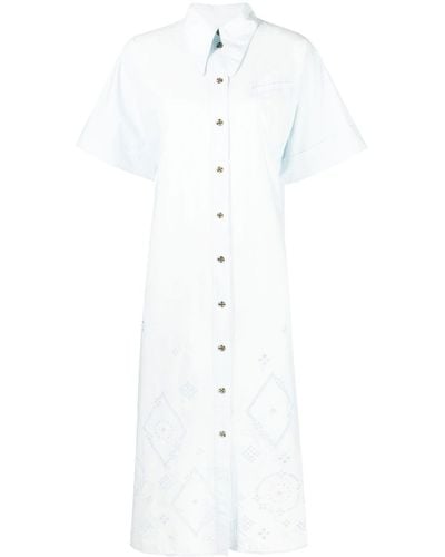 Ganni Broderie Anglaise Midi Shirt Dress - White