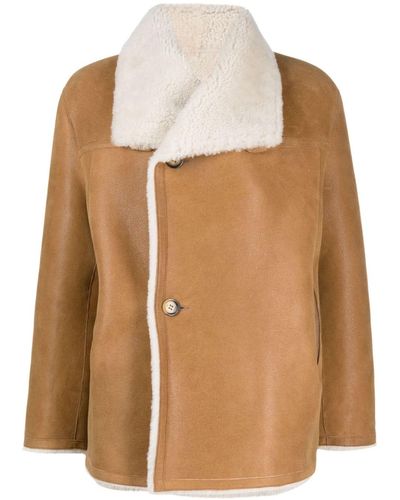 Maje Shearling Reversible Double-breasted Coat - Brown