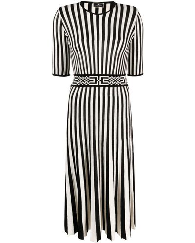 Elisabetta Franchi Midi Dress With Two-tone Pleated Skirt - Black