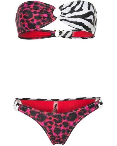 Reina Olga Band Camp Animal-print Bikini Set - Red