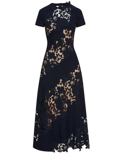Oscar de la Renta Wool-blend Lace Midi Dress - Blue