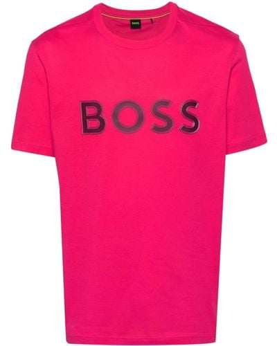 BOSS T-shirt en coton à logo appliqué - Rose