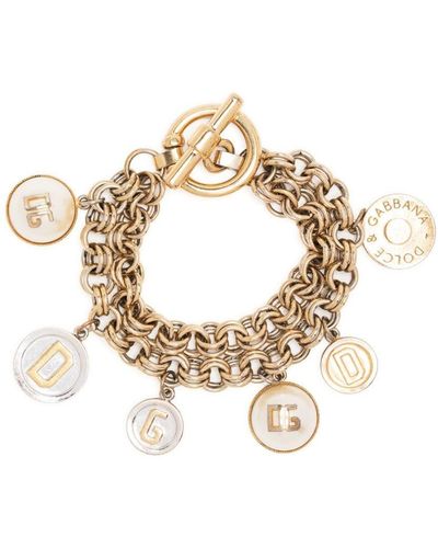 Dolce & Gabbana Logo-pendant Rope-chain Bracelet - Metallic