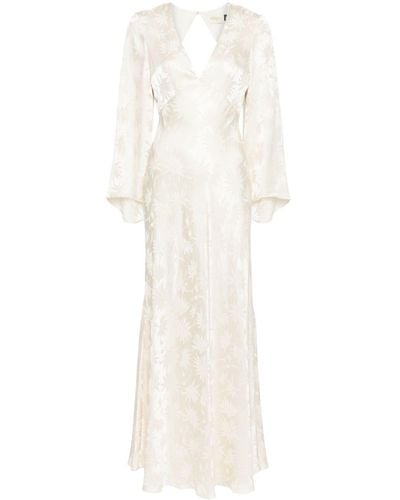 RIXO London Robe longue Rosabella à fleurs en jacquard - Blanc