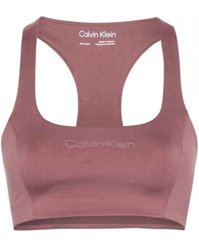 Calvin Klein Logo-Lettering Sports Bra - Purple