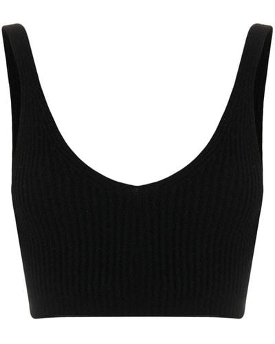 Cashmere In Love Ribbed-knit Cropped Top - Black